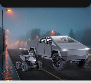 Planet Gates 1:24 Cybertruck Model Silver Pickup Truck Diecast Metal Toy Cars with Sound and Light for Kids Age 3 Year