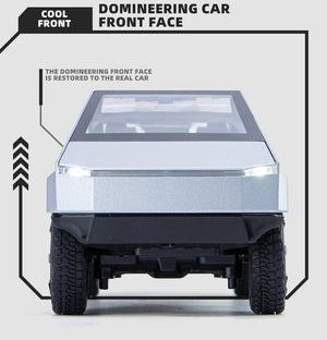 Planet Gates 1:24 Cybertruck Model Silver Pickup Truck Diecast Metal Toy Cars with Sound and Light for Kids Age 3 Year