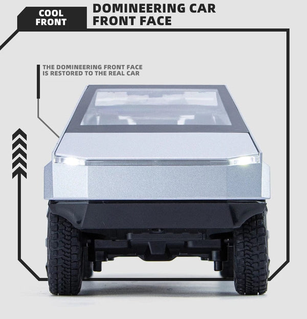 Planet Gates 1:24 Cybertruck Model Silver Pickup Truck Diecast Metal Toy Cars with Sound and Light for Kids Age 3 Year