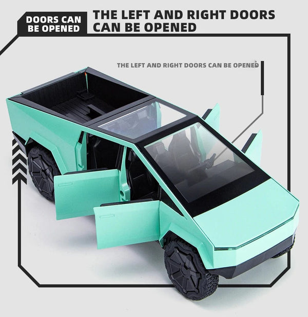 Planet Gates 1:24 Cybertruck Model Silver Pickup Truck Diecast Metal Toy Cars with Sound and Light for Kids Age 3 Year