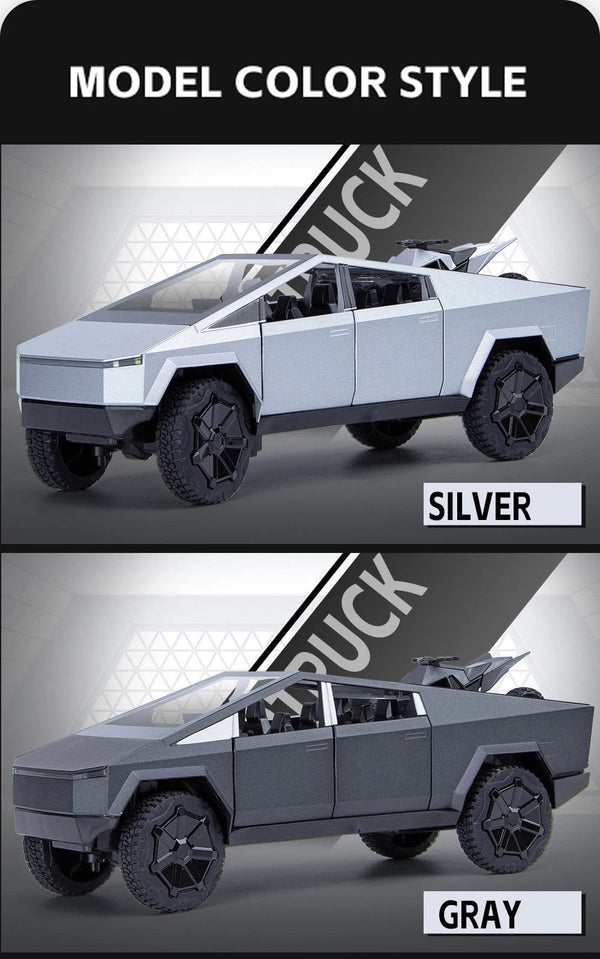 Planet Gates 1:24 Cybertruck Model Silver Pickup Truck Diecast Metal Toy Cars with Sound and Light for Kids Age 3 Year