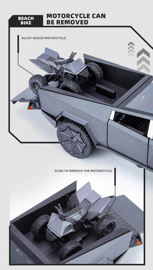 Planet Gates 1:24 Cybertruck Model Silver Pickup Truck Diecast Metal Toy Cars with Sound and Light for Kids Age 3 Year