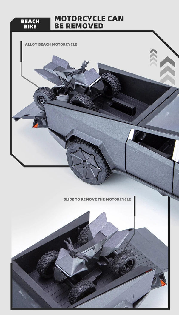 Planet Gates 1:24 Cybertruck Model Silver Pickup Truck Diecast Metal Toy Cars with Sound and Light for Kids Age 3 Year