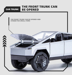Planet Gates 1:24 Cybertruck Model Silver Pickup Truck Diecast Metal Toy Cars with Sound and Light for Kids Age 3 Year
