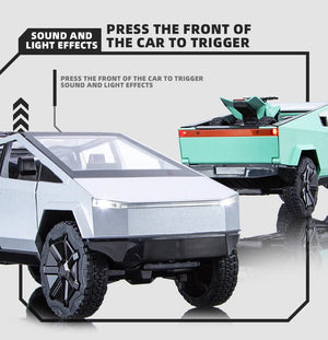 Planet Gates 1:24 Cybertruck Model Silver Pickup Truck Diecast Metal Toy Cars with Sound and Light for Kids Age 3 Year