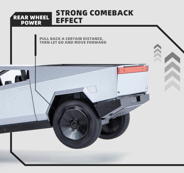 Planet Gates 1:24 Cybertruck Model Silver Pickup Truck Diecast Metal Toy Cars with Sound and Light for Kids Age 3 Year