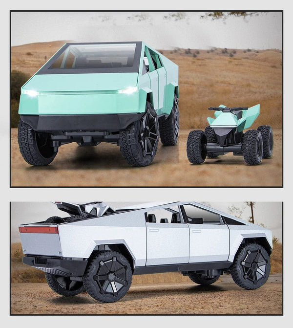 Planet Gates 1:24 Cybertruck Model Silver Pickup Truck Diecast Metal Toy Cars with Sound and Light for Kids Age 3 Year