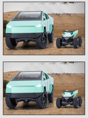 Planet Gates 1:24 Cybertruck Model Silver Pickup Truck Diecast Metal Toy Cars with Sound and Light for Kids Age 3 Year