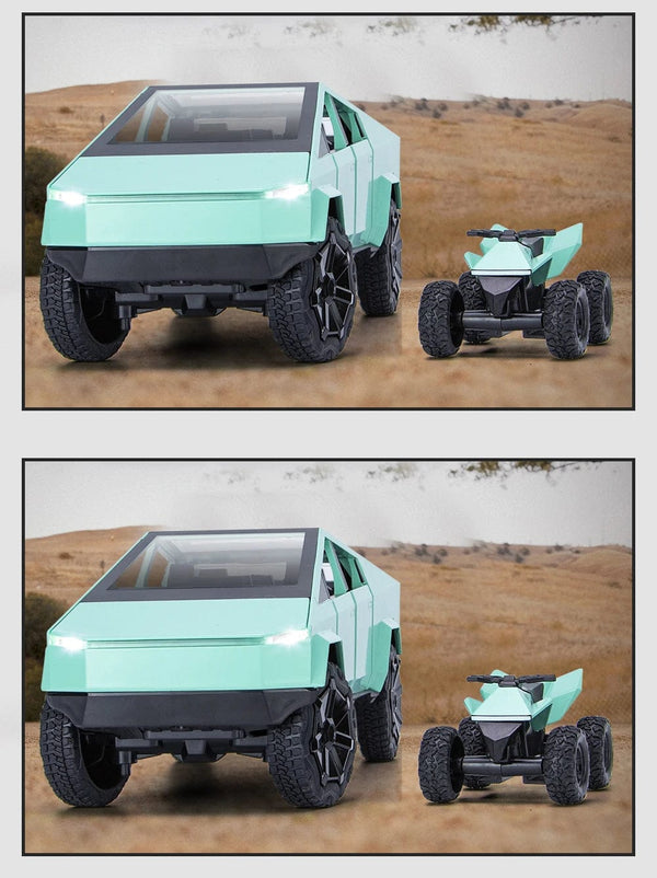 Planet Gates 1:24 Cybertruck Model Silver Pickup Truck Diecast Metal Toy Cars with Sound and Light for Kids Age 3 Year