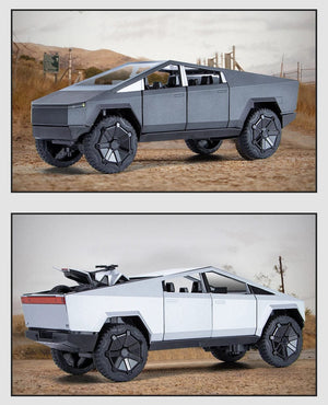 Planet Gates 1:24 Cybertruck Model Silver Pickup Truck Diecast Metal Toy Cars with Sound and Light for Kids Age 3 Year