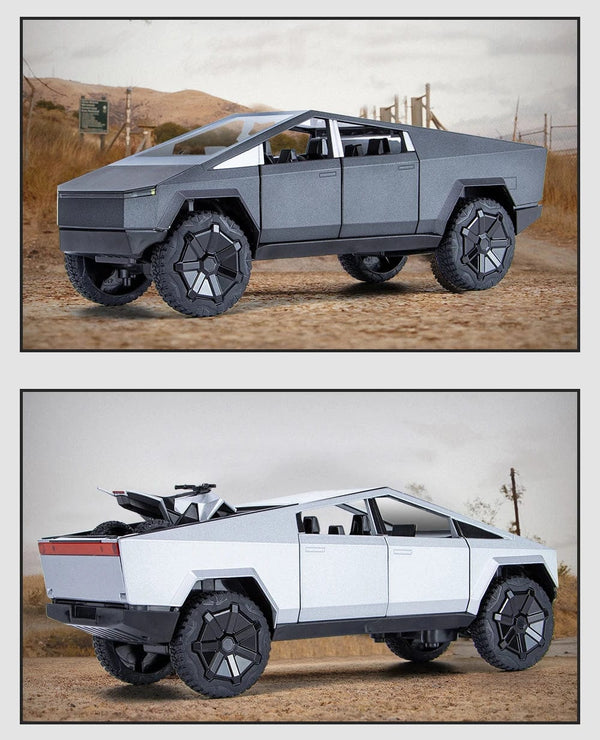 Planet Gates 1:24 Cybertruck Model Silver Pickup Truck Diecast Metal Toy Cars with Sound and Light for Kids Age 3 Year