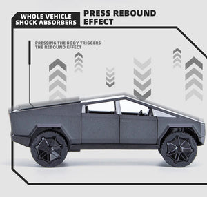 Planet Gates 1:24 Cybertruck Model Silver Pickup Truck Diecast Metal Toy Cars with Sound and Light for Kids Age 3 Year