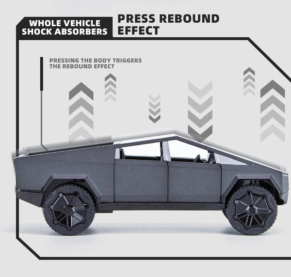 Planet Gates 1:24 Cybertruck Model Silver Pickup Truck Diecast Metal Toy Cars with Sound and Light for Kids Age 3 Year