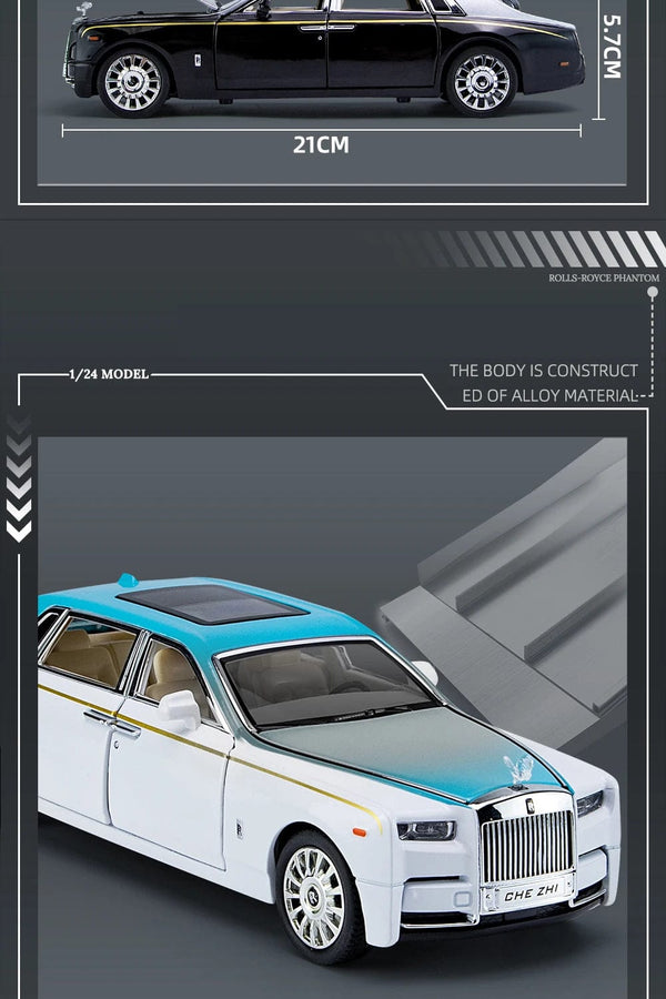 Planet Gates 1:24 RR Phantom Model Zinc Alloy Pull Back Diecast Toy Cars with Sound and Light for Kids Boy Girl Gift