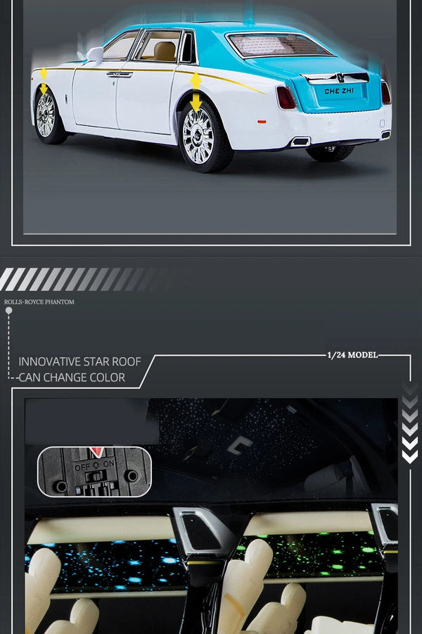 Planet Gates 1:24 RR Phantom Model Zinc Alloy Pull Back Diecast Toy Cars with Sound and Light for Kids Boy Girl Gift