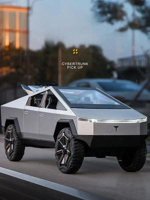 Planet Gates 1/24 Tesla Cybertruck Diecast Metal Toy Car 1:24 Miniature Truck Model Pull Back Sound & Light Collection Gift For Boy Children