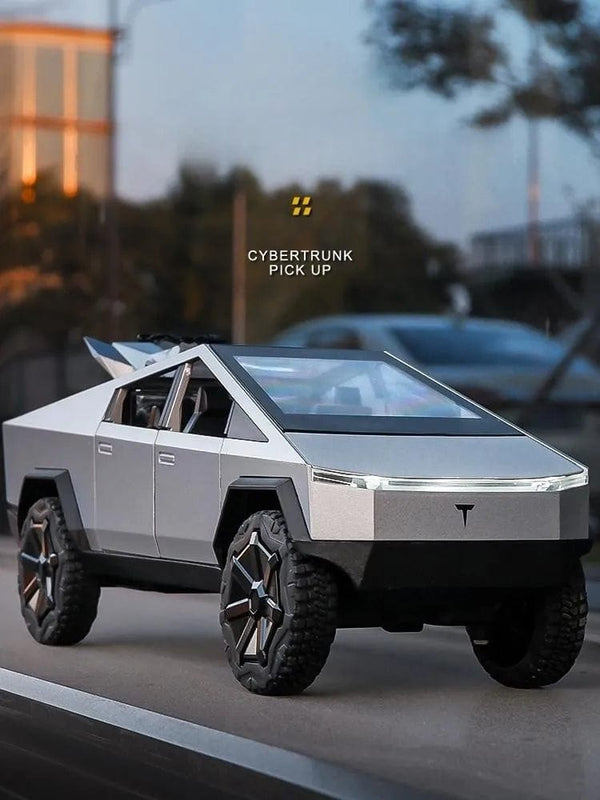 Planet Gates 1/24 Tesla Cybertruck Diecast Metal Toy Car 1:24 Miniature Truck Model Pull Back Sound & Light Collection Gift For Boy Children