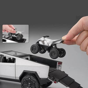 Planet Gates 1/24 Tesla Cybertruck Diecast Metal Toy Car 1:24 Miniature Truck Model Pull Back Sound & Light Collection Gift For Boy Children