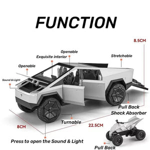 Planet Gates 1/24 Tesla Cybertruck Diecast Metal Toy Car 1:24 Miniature Truck Model Pull Back Sound & Light Collection Gift For Boy Children
