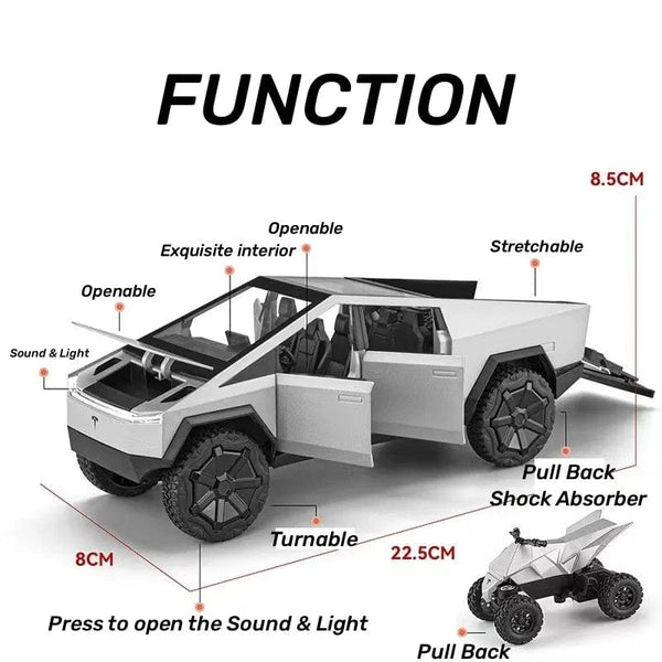 Planet Gates 1/24 Tesla Cybertruck Diecast Metal Toy Car 1:24 Miniature Truck Model Pull Back Sound & Light Collection Gift For Boy Children