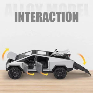 Planet Gates 1/24 Tesla Cybertruck Diecast Metal Toy Car 1:24 Miniature Truck Model Pull Back Sound & Light Collection Gift For Boy Children
