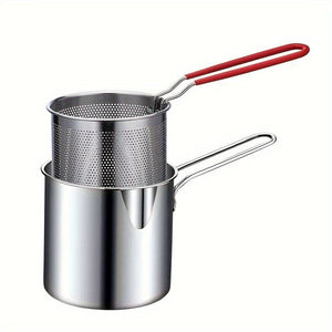 Planet Gates 1.2L 1pc 1.2L Mini Stainless Steel Deep Fryer Pot With Handle & Strainer Basket, Kitchen Cooking Tool For French Chips, Onion Rings, Chicken Wings, Serving Food, Cookware, Multifunctional Kitchenware Mini Pot