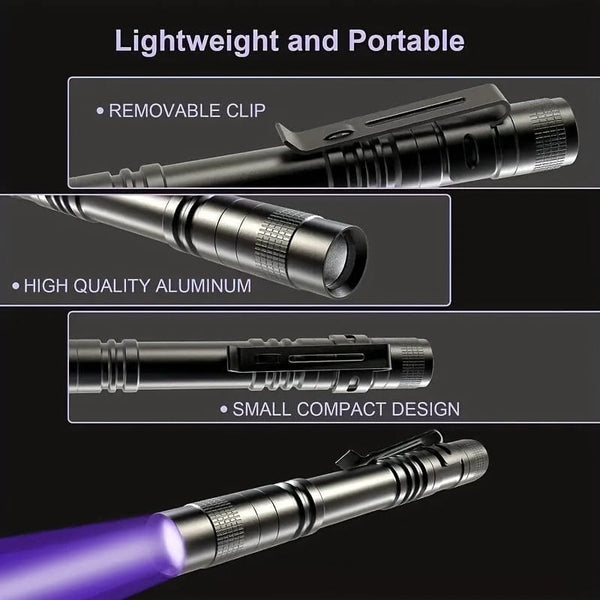 Planet Gates 1/2pcs 395nm UV Black Light Flashlight, Small Portable Pocket Pen Lightsfor Leak, Pet Urine, Hotel Inspection, Dry Stain And Dye Detector Ultraviolet Invisible Ink Torch, Ore Moneyscorpion Detection Lamp