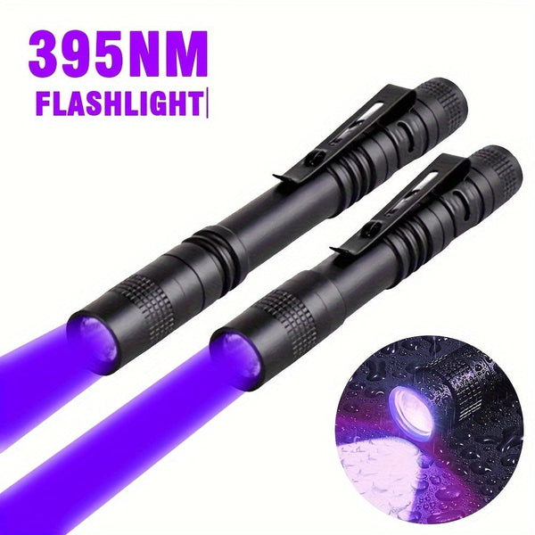 Planet Gates 1/2pcs 395nm UV Black Light Flashlight, Small Portable Pocket Pen Lightsfor Leak, Pet Urine, Hotel Inspection, Dry Stain And Dye Detector Ultraviolet Invisible Ink Torch, Ore Moneyscorpion Detection Lamp