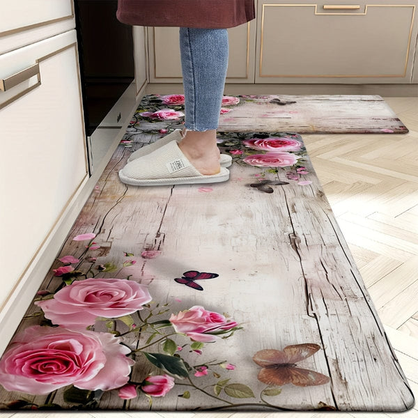 Planet Gates 1/2pcs, Carpet, Kitchen Mat, Flower Floor Mat, Kitchen Runner Rug, Durable Bathroom Pads, Non-slip Washable Blanket For Kitchen Living Room Bedroom Coffee Table Sink Laundry Room, Door Mat, Kitchen Floor Mat