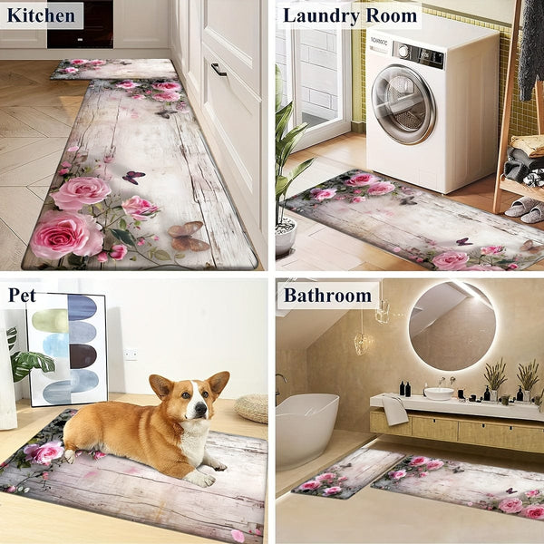 Planet Gates 1/2pcs, Carpet, Kitchen Mat, Flower Floor Mat, Kitchen Runner Rug, Durable Bathroom Pads, Non-slip Washable Blanket For Kitchen Living Room Bedroom Coffee Table Sink Laundry Room, Door Mat, Kitchen Floor Mat