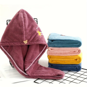 Planet Gates 1/2pcs Hair Towel With Button, Soft Hair Drying Cap, Hair Towel With Embroidery For Bathroom, Super Absorbent Hair Wrap Towel, Shower Cap For Women, Bathroom Supplies, Bathroom Accessories