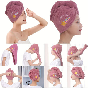 Planet Gates 1/2pcs Hair Towel With Button, Soft Hair Drying Cap, Hair Towel With Embroidery For Bathroom, Super Absorbent Hair Wrap Towel, Shower Cap For Women, Bathroom Supplies, Bathroom Accessories