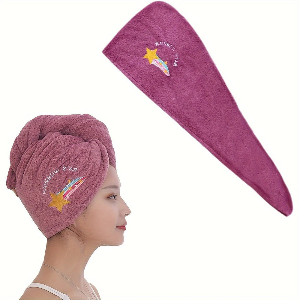 Planet Gates 2PCS purple 1/2pcs Hair Towel With Button, Soft Hair Drying Cap, Hair Towel With Embroidery For Bathroom, Super Absorbent Hair Wrap Towel, Shower Cap For Women, Bathroom Supplies, Bathroom Accessories