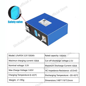 Planet Gates 1-2PCS LiitoKala 3.2v 105Ah 30Ah 50Ah LifePo4 battery high drain for diy 12V Solar Inverter Electric Vehicle c oach golf cart