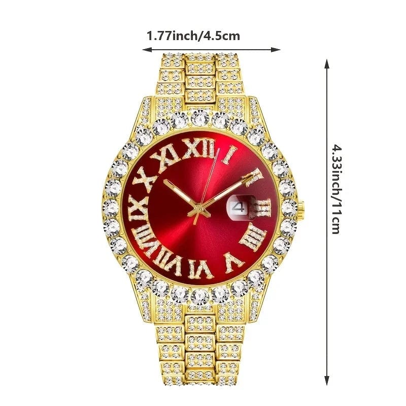 Planet Gates 1 2pcs/set Iced Out Watch Men Luxury Brand Full Artificial Diamond Men's Watches Quartz Men's Watch  Hip Hop Male Clock Gift For