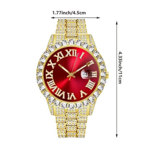 Planet Gates 1 2pcs/set Iced Out Watch Men Luxury Brand Full Artificial Diamond Men's Watches Quartz Men's Watch  Hip Hop Male Clock Gift For