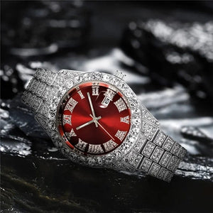 Planet Gates 1 2pcs/set Iced Out Watch Men Luxury Brand Full Artificial Diamond Men's Watches Quartz Men's Watch  Hip Hop Male Clock Gift For