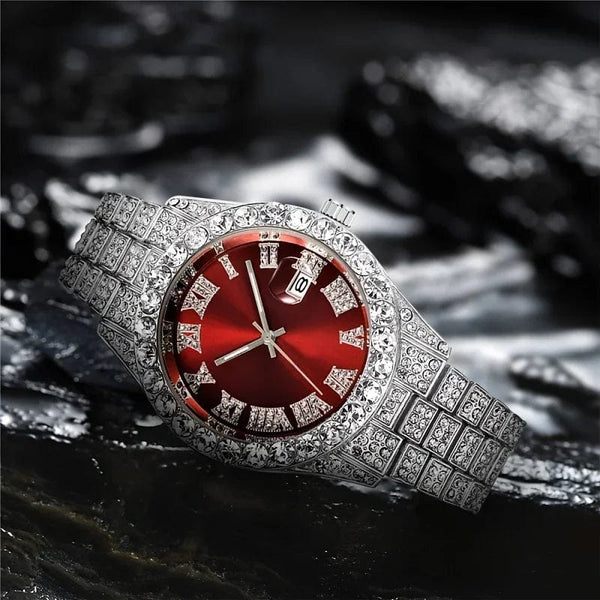 Planet Gates 1 2pcs/set Iced Out Watch Men Luxury Brand Full Artificial Diamond Men's Watches Quartz Men's Watch  Hip Hop Male Clock Gift For