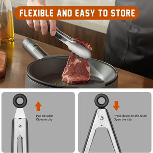 Planet Gates 1/2pcs, Stainless Steel Kitchen Tongs, Silicone Non-slip Handle, Lockable Barbecue Food Clip, 22.86 Cm And 30.48 Cm, Premium Silicone Rubber Grips, Independence Day Halloween Christmas Party Supplies.