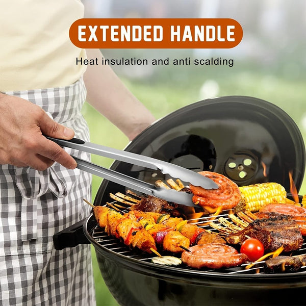 Planet Gates 1/2pcs, Stainless Steel Kitchen Tongs, Silicone Non-slip Handle, Lockable Barbecue Food Clip, 22.86 Cm And 30.48 Cm, Premium Silicone Rubber Grips, Independence Day Halloween Christmas Party Supplies.