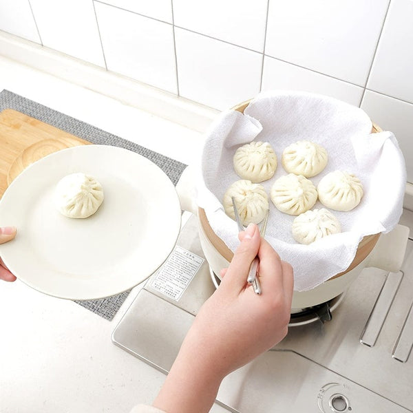 Planet Gates 1/3/5/10pcs Steamer Cloth, Steaming Pad, Non-Stick Steamer Pad, For Steaming Natural Vegetable, Seafood, Eggs, Buns, Dumplings, Round Drawer Cloth, Steaming Baguette, Household Cage Pad, Cotton Gauze Steaming Cloth,
