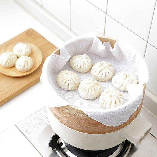Planet Gates 1/3/5/10pcs Steamer Cloth, Steaming Pad, Non-Stick Steamer Pad, For Steaming Natural Vegetable, Seafood, Eggs, Buns, Dumplings, Round Drawer Cloth, Steaming Baguette, Household Cage Pad, Cotton Gauze Steaming Cloth,