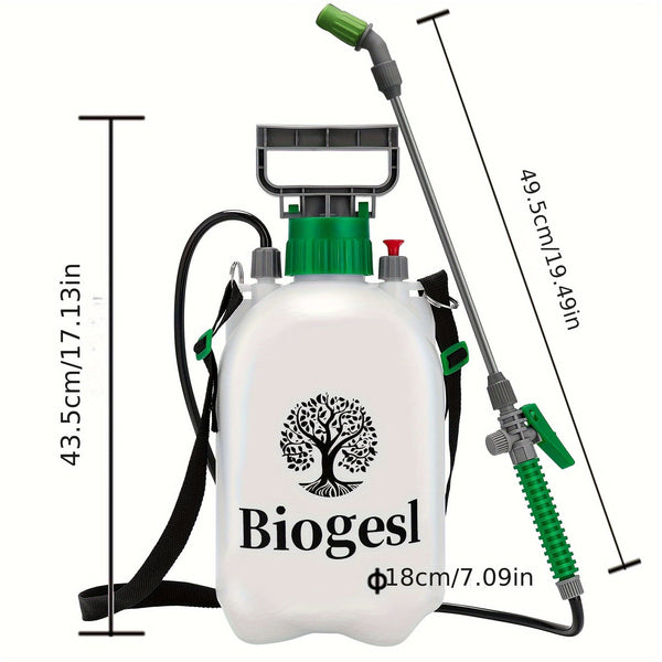 Planet Gates 1.3 Gallon / 5L 1 Set Garden Water Sprayer - 4.92 L Pump Pressure Bottle With 3 Nozzles, Adjustable Shoulder Strap & Pressure Relief Valve - Perfect For Plants & Cleaning!
