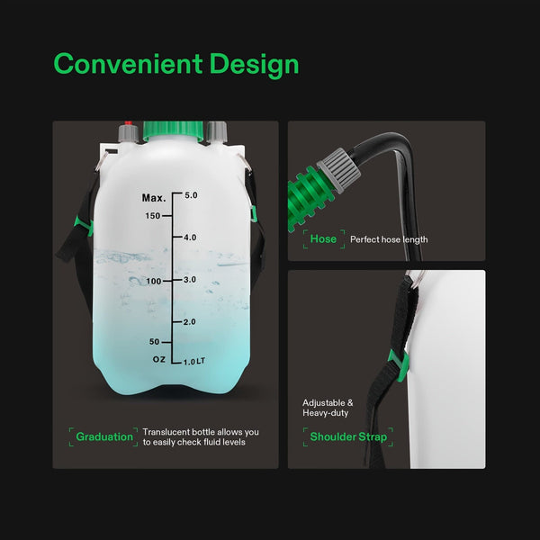 Planet Gates 1.3 Gallon / 5L 1 Set Garden Water Sprayer - 4.92 L Pump Pressure Bottle With 3 Nozzles, Adjustable Shoulder Strap & Pressure Relief Valve - Perfect For Plants & Cleaning!