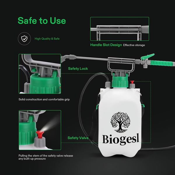 Planet Gates 1.3 Gallon / 5L 1 Set Garden Water Sprayer - 4.92 L Pump Pressure Bottle With 3 Nozzles, Adjustable Shoulder Strap & Pressure Relief Valve - Perfect For Plants & Cleaning!