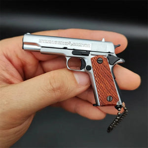 Planet Gates 1:3 Solid Wood Handle 1911 Metal Keychain Model Toy Gun Miniature Alloy Pistol Collection Toy Gift Pendant