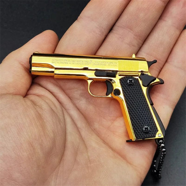 Planet Gates 1:3 Solid Wood Handle 1911 Metal Keychain Model Toy Gun Miniature Alloy Pistol Collection Toy Gift Pendant