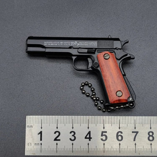 Planet Gates 1:3 Solid Wood Handle 1911 Metal Keychain Model Toy Gun Miniature Alloy Pistol Collection Toy Gift Pendant