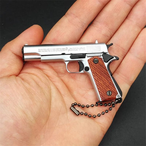 Planet Gates 1:3 Solid Wood Handle 1911 Metal Keychain Model Toy Gun Miniature Alloy Pistol Collection Toy Gift Pendant