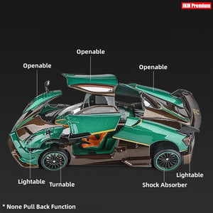 Planet Gates 1/32 Pagani Huayra Roadster Zonda Dinastia Miniature Toy Car JKM Diecast Super Sport Model Sound & Light Collection Pull Back